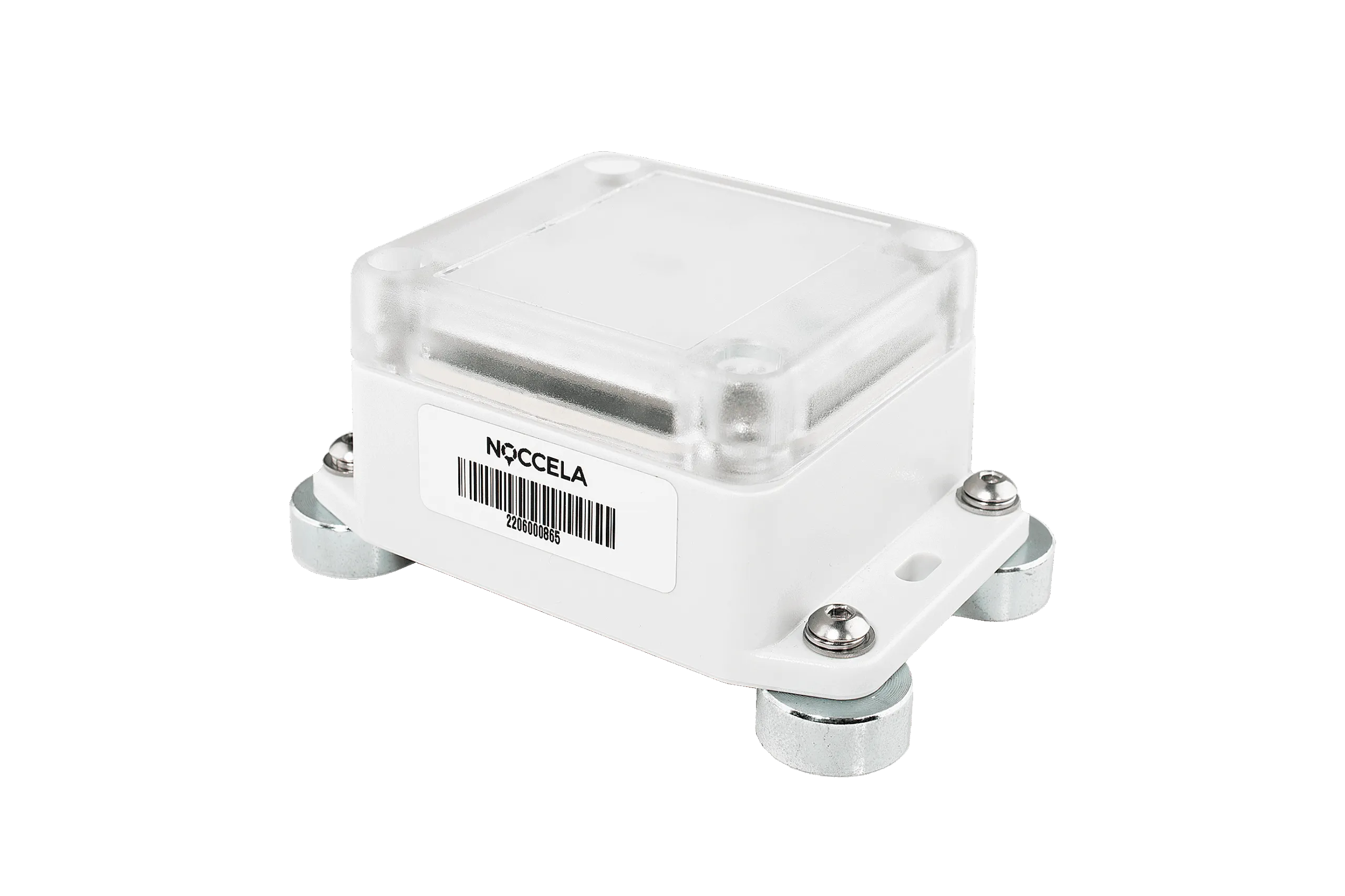 Noccela Industrial Tag with a transparent housing and magnetic feet